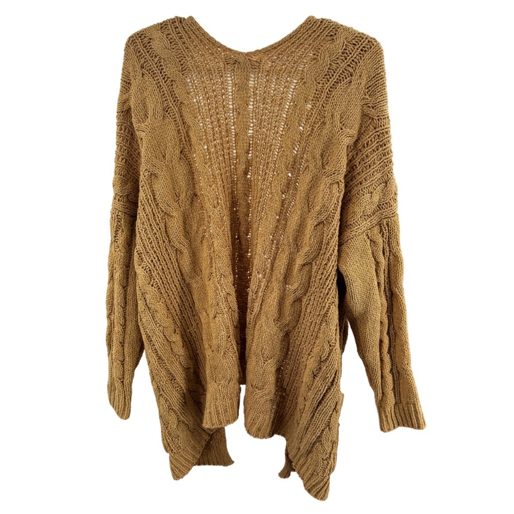 Love Tree Cable Knit Cardigan tan m slouchy open front casual neutral pockets - Picture 2 of 10